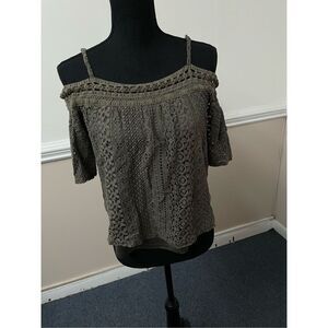 By & By Army Green Cold Shoulder Lace Blouse Size Small